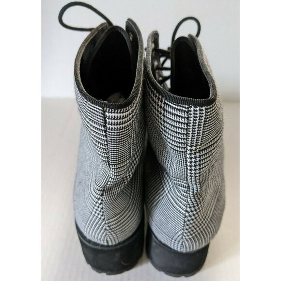 New Forever 21 Women's Glen Check Ankle Boots Black Textile Platform Size 8( 39) - Picture 4 of 6